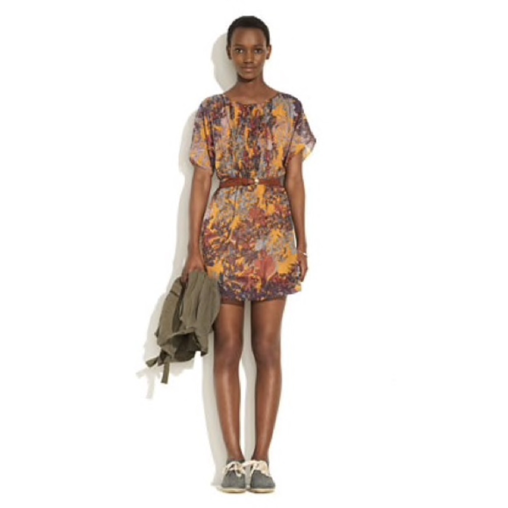 Madewell Freehand Floral Yellow Silk Dress 0